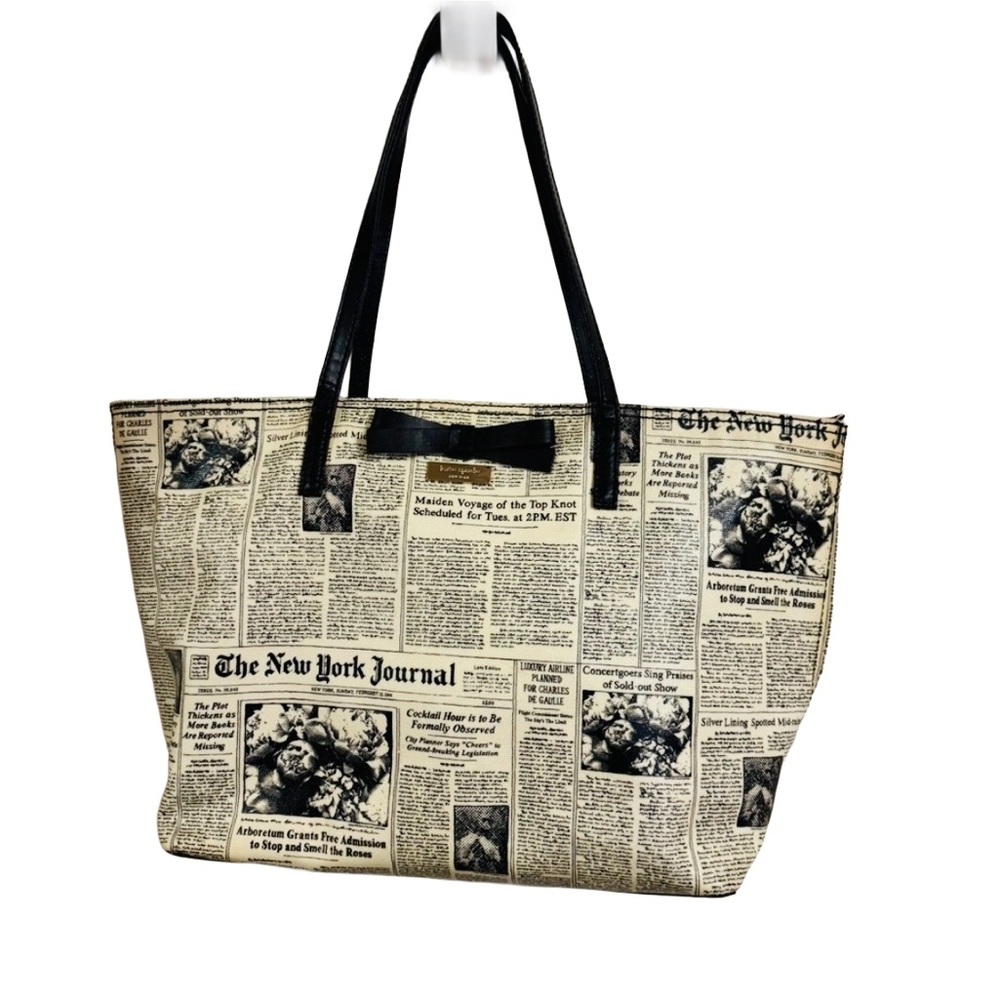 New York Journal Print Tote Bag - Black and Cream